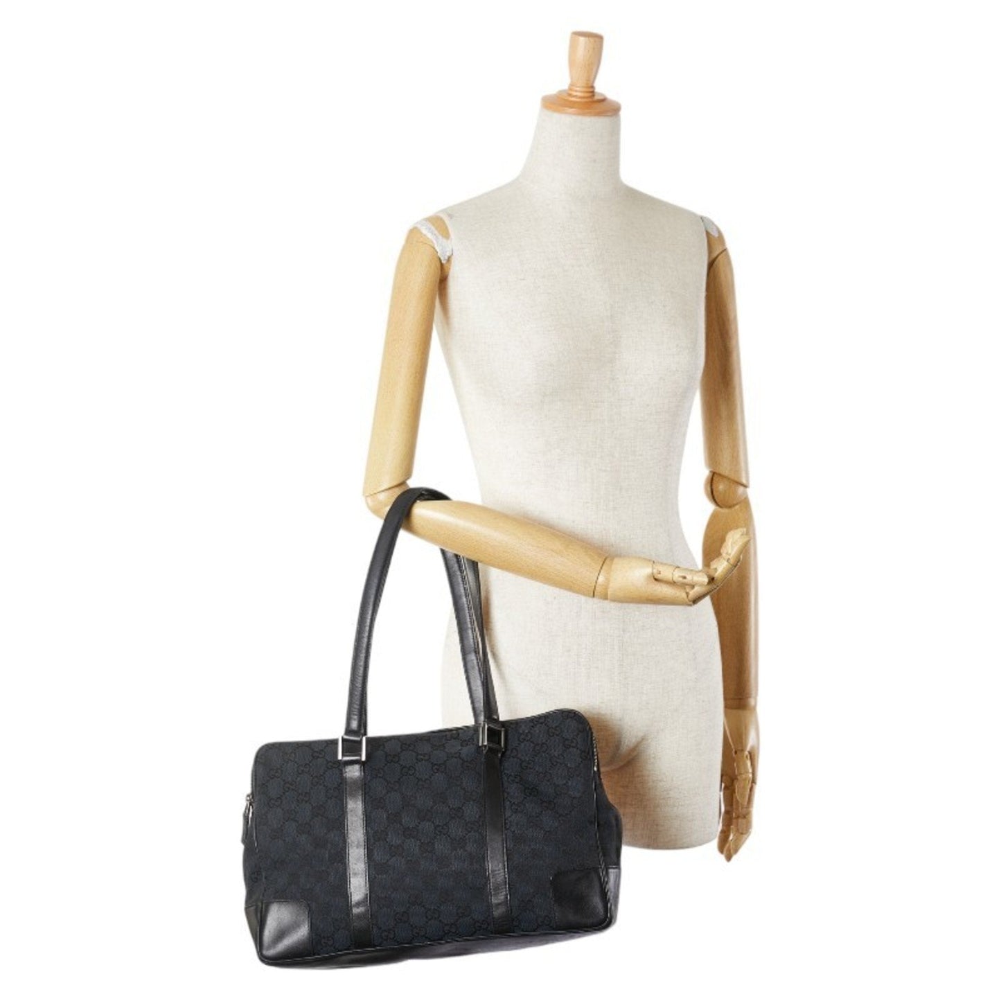 Gucci Black Canvas Leather Shoulder Bag Tote Bag ()