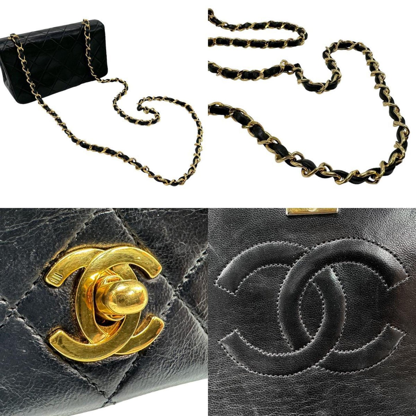 Chanel Black Leather Metal Shoulder Bag ()