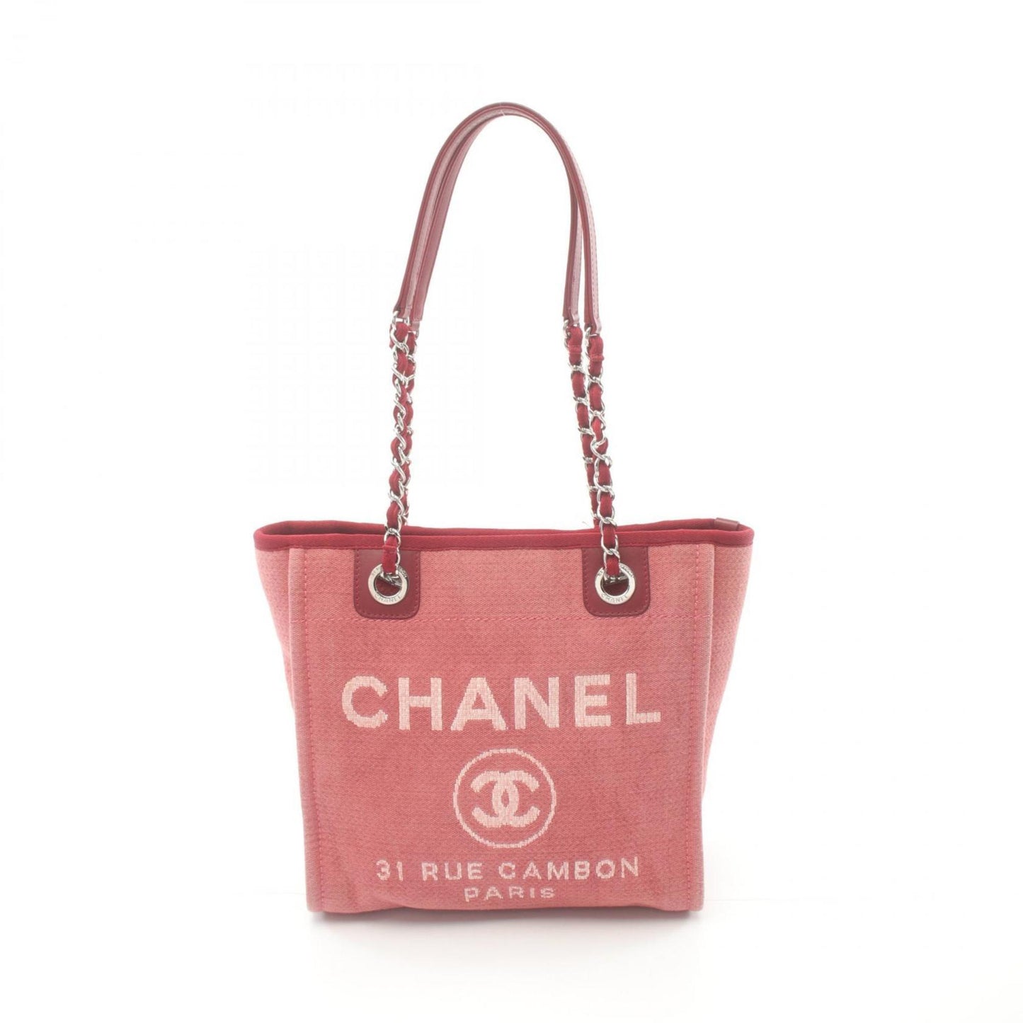 Chanel Red Color Canvas Leather Tote Bag ()