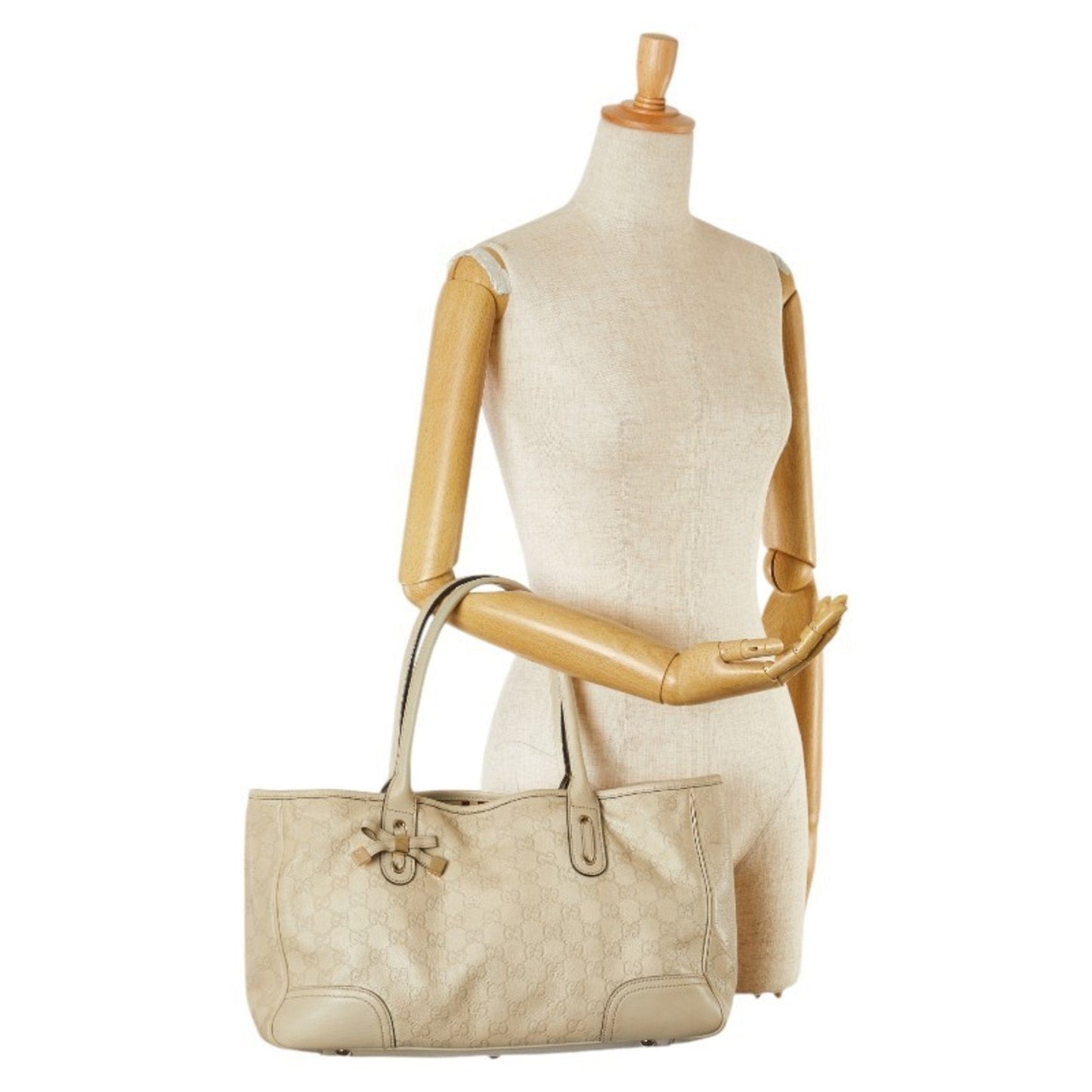 Gucci Guccissima Ivory White Canvas Leather Shoulder Bag Tote Bag ()