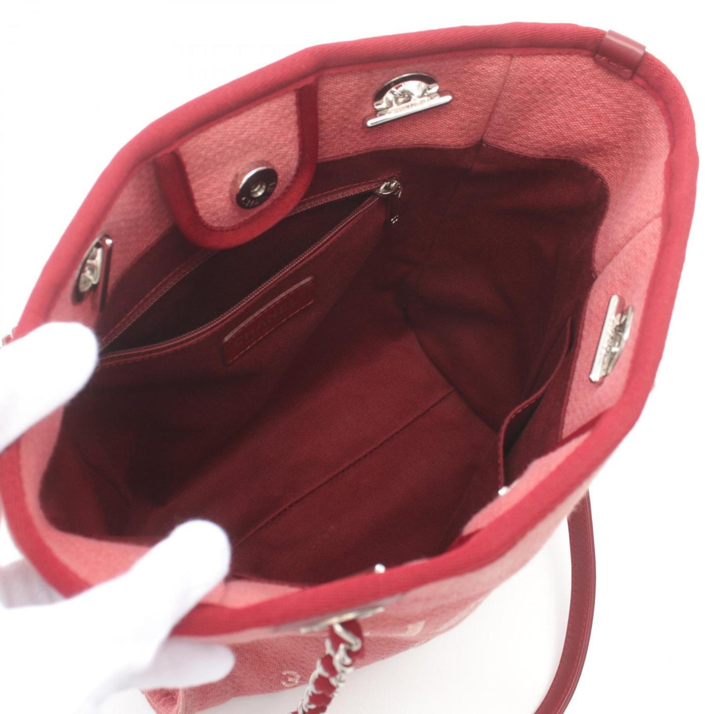 Chanel Red Color Canvas Leather Tote Bag ()