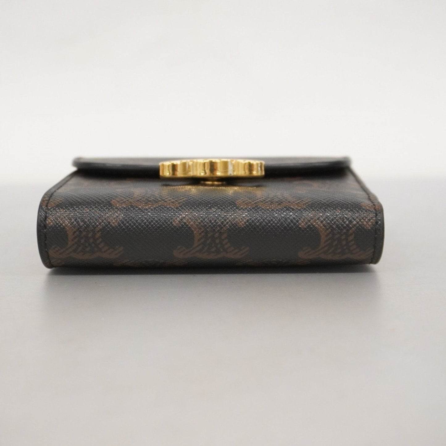 Celine Triomphe Tri-fold Wallet Black Brown Women's