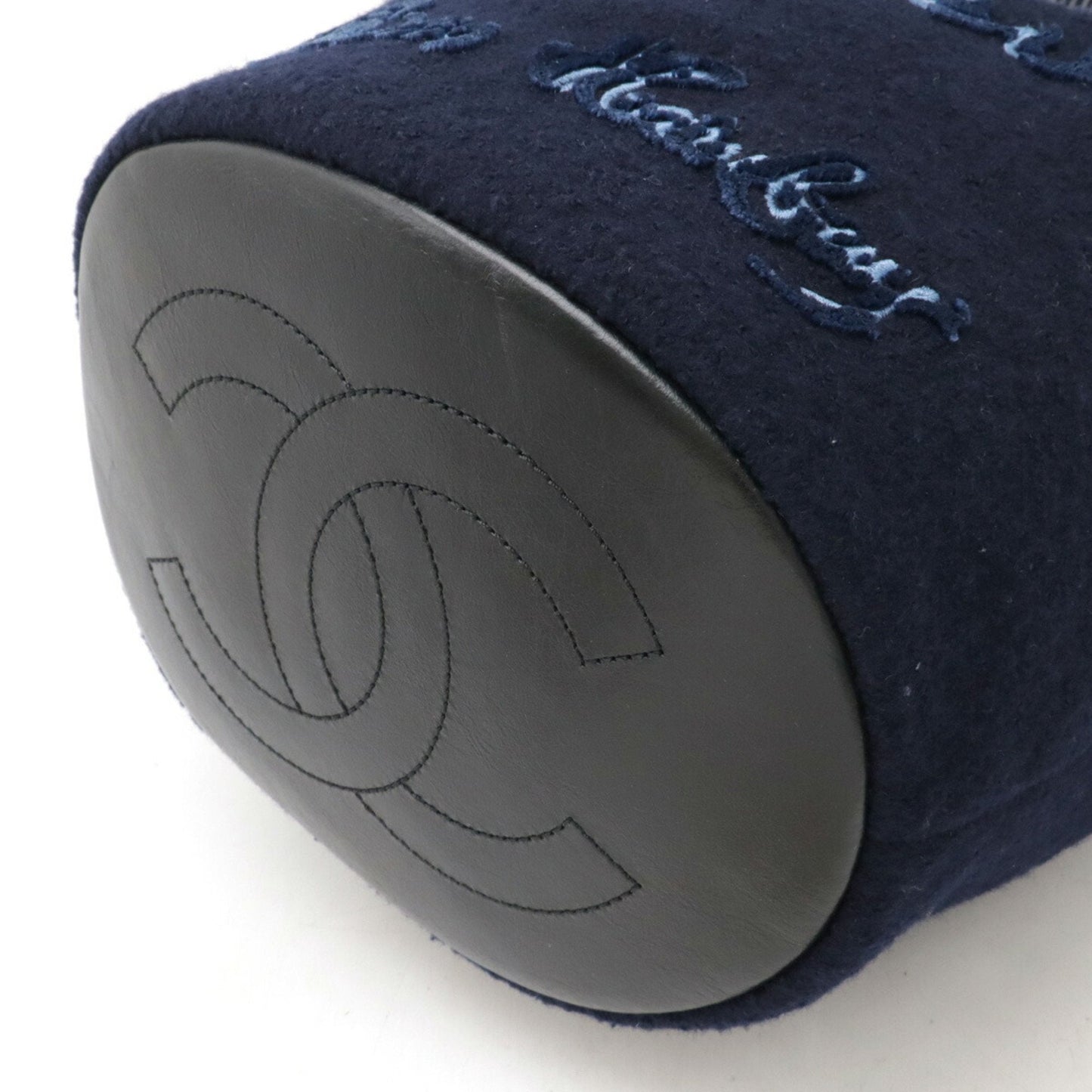 Chanel Black Navy Wool Leather Shoulder Bag ()