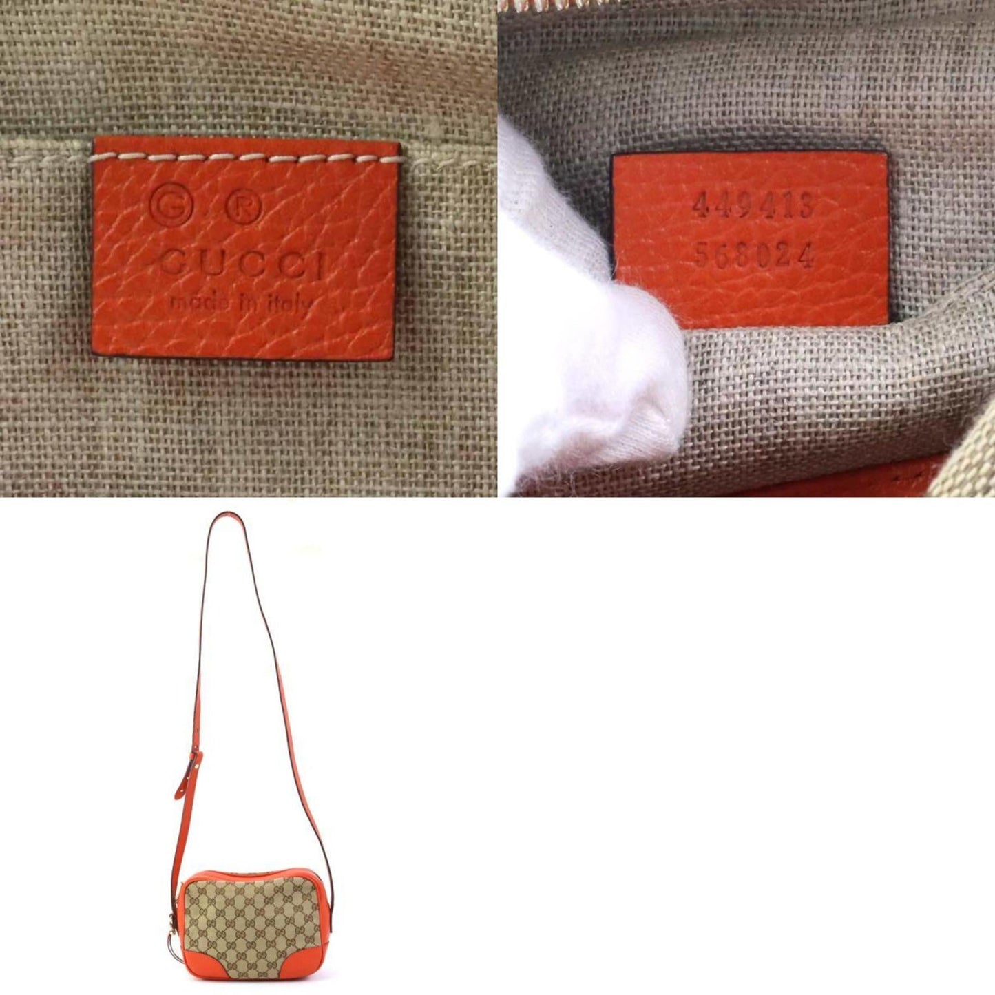 Gucci Brown Orange Canvas Leather Shoulder Bag ()