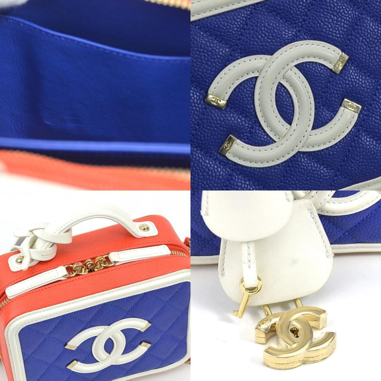 Chanel Blue Orange White Caviar Leather Shoulder Bag ()