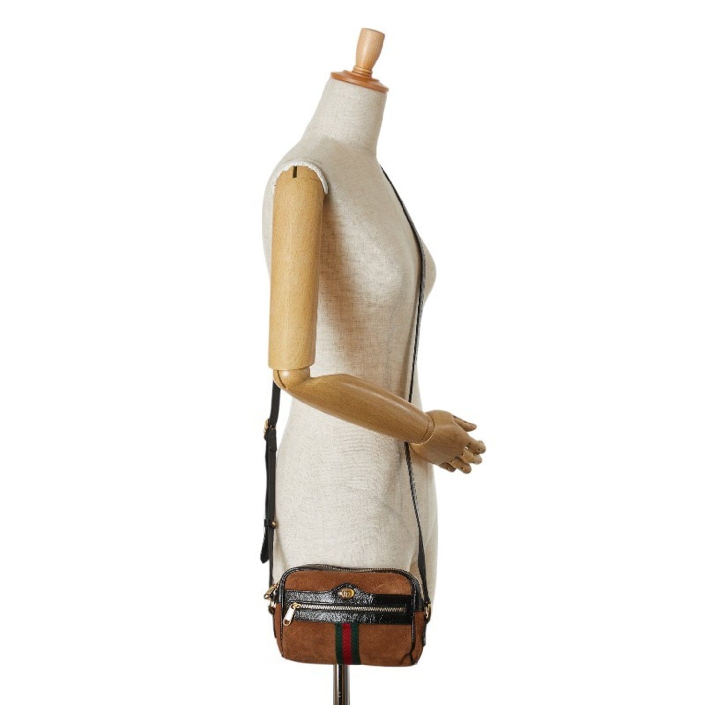 Gucci Black Brown Patent Leather Suede Shoulder Bag ()