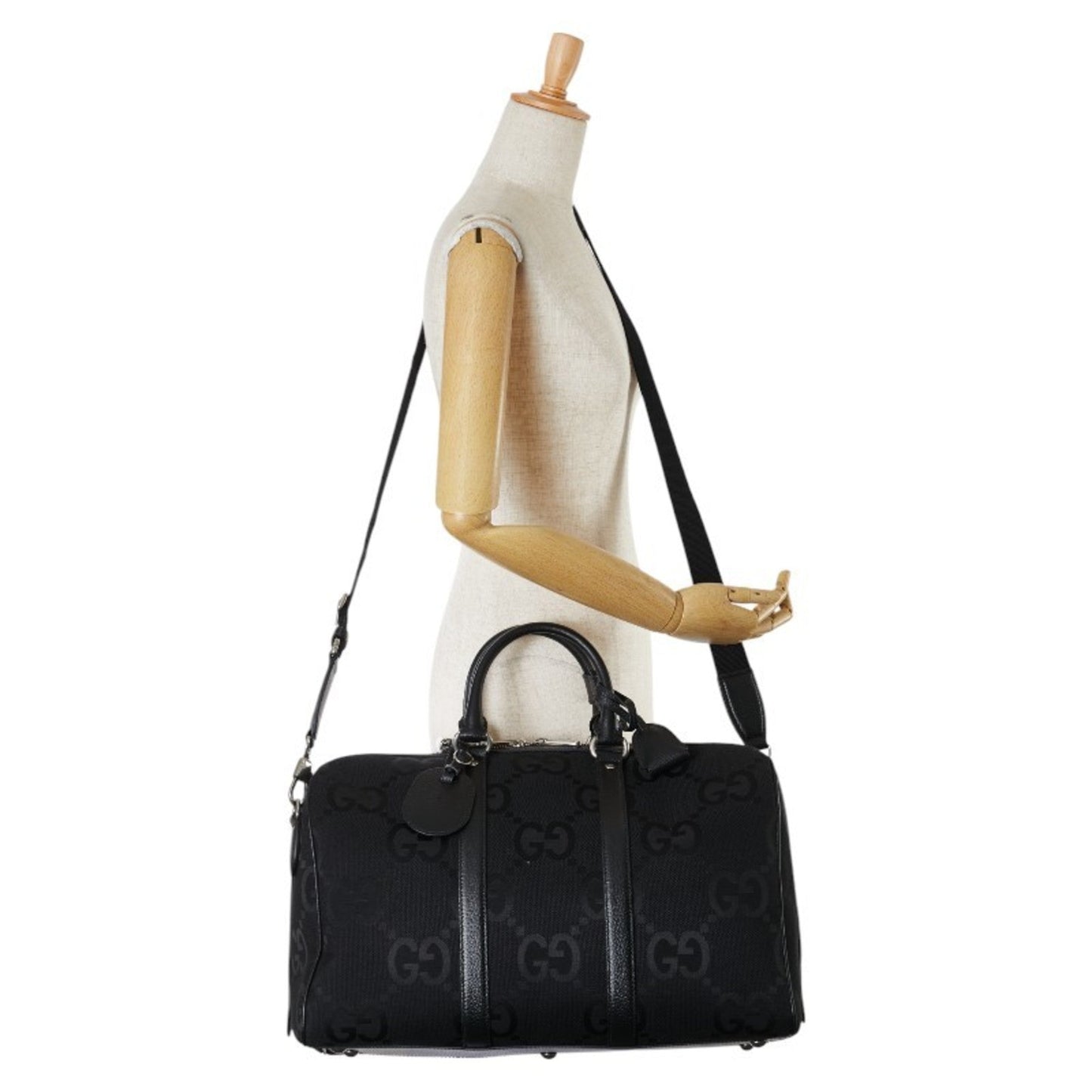 Gucci Black Canvas Leather Boston Bag Eco-Bag Pouch Shoulder Bag ()