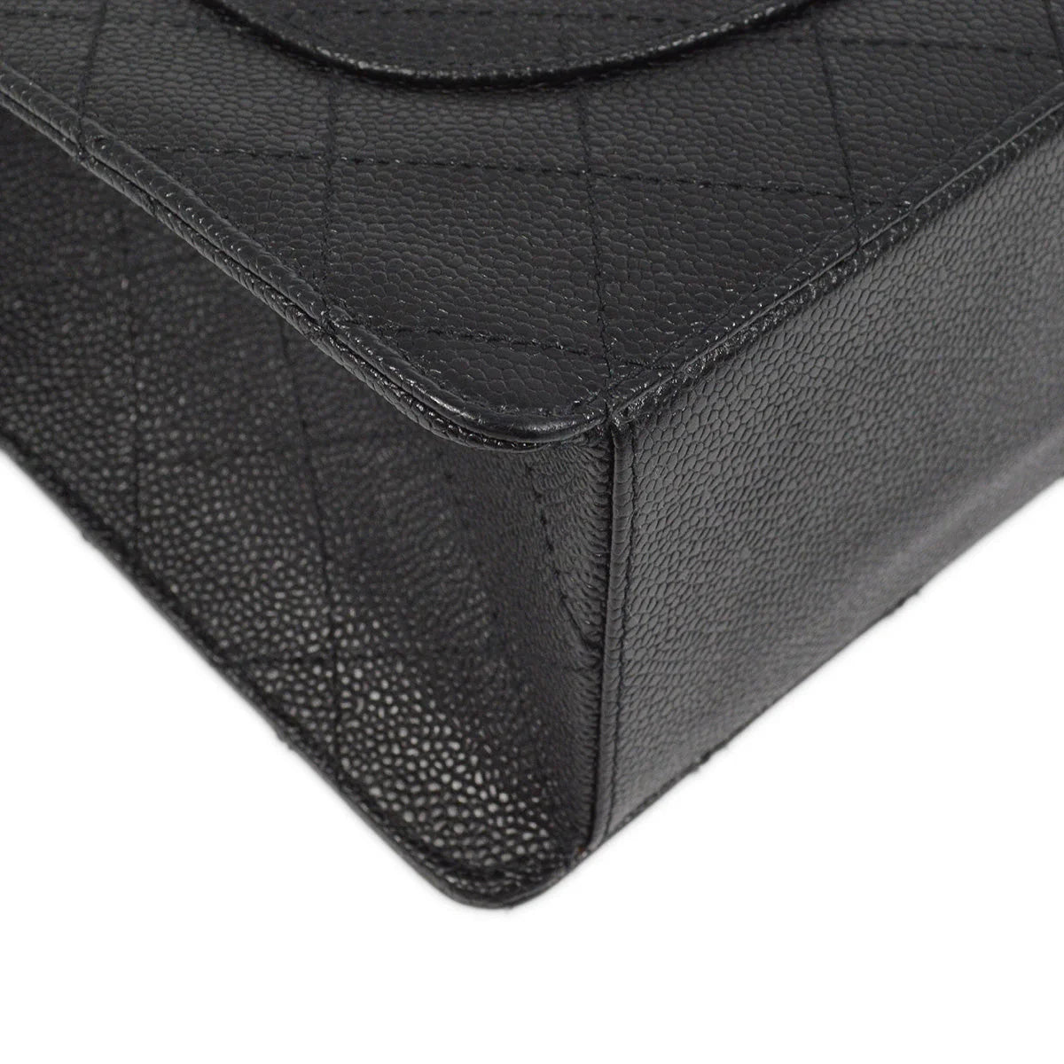 Chanel 1997-1999 Black Caviar Jumbo Classic Flap Shoulder Bag