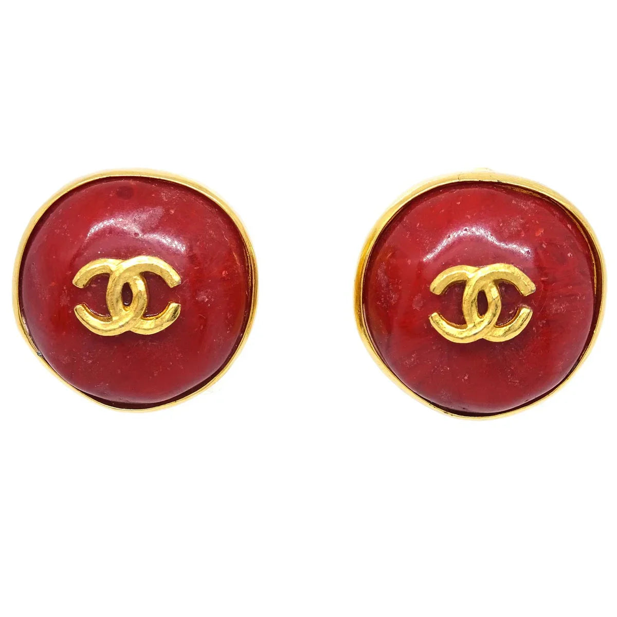 Chanel Red Button Earrings Clip-On 98P