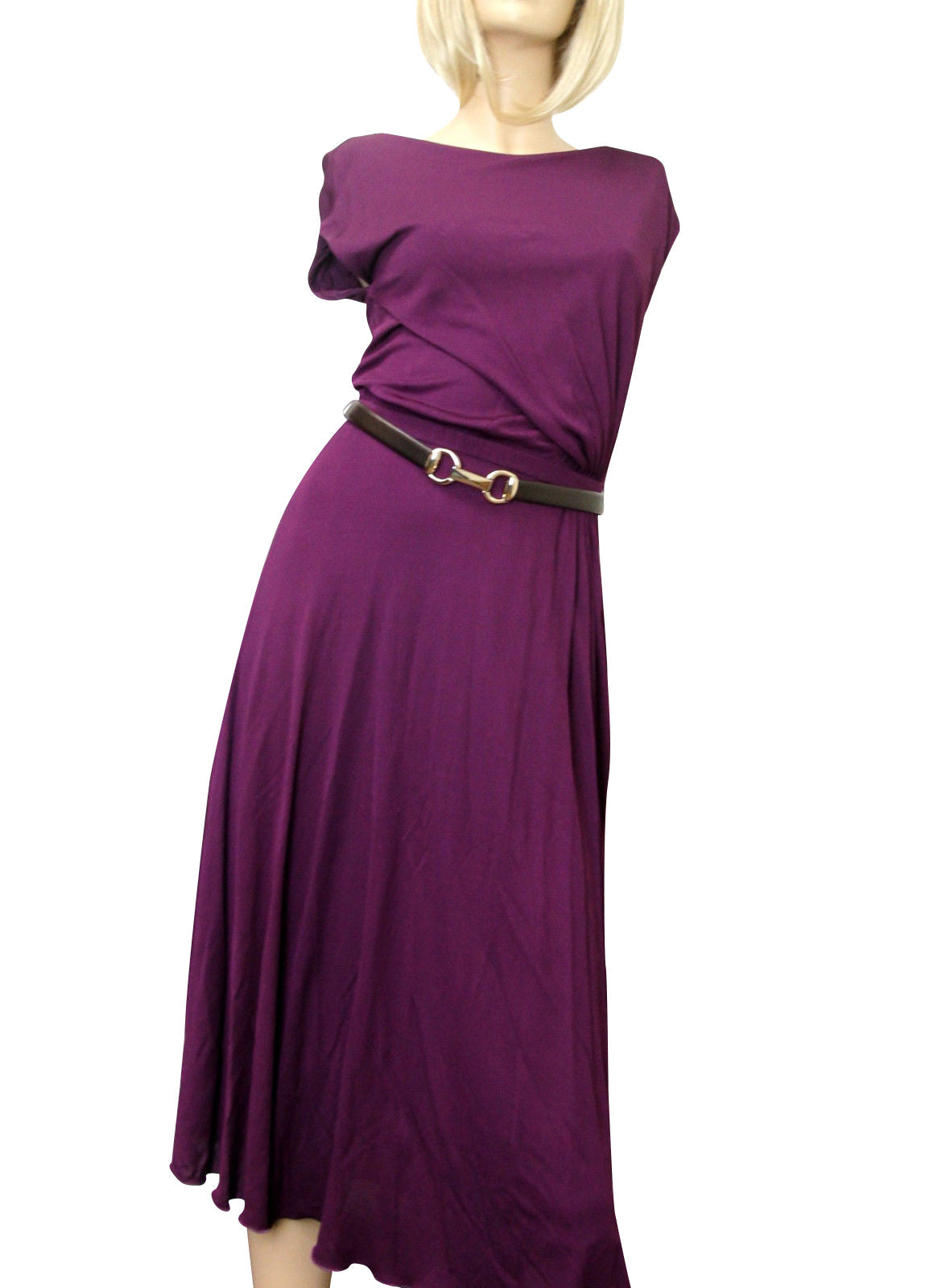 Gucci Women's Purple Rayon Runway Dress with Leather Belt