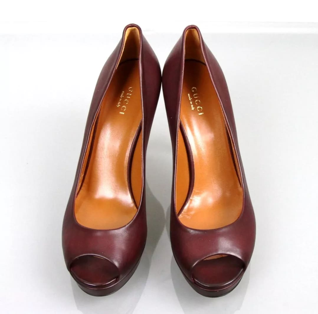 New  GUCCI Betty Open-Toe Platform Pump SHOES Plum 8.5