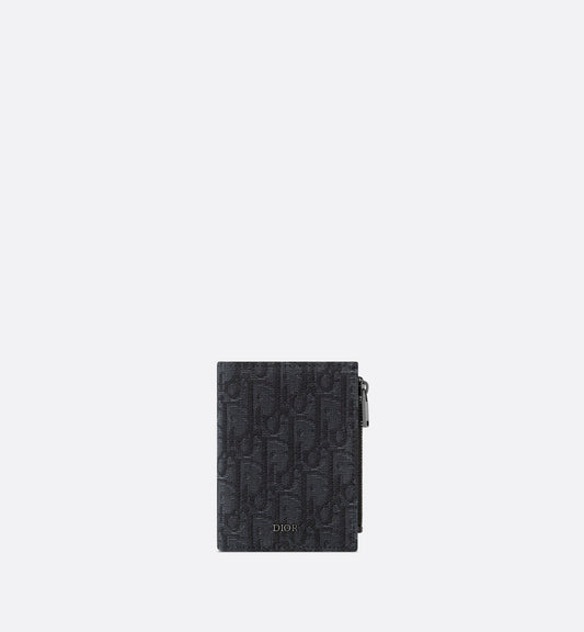 Vertical Compact Card Holder • Black Dior Oblique Jacquard