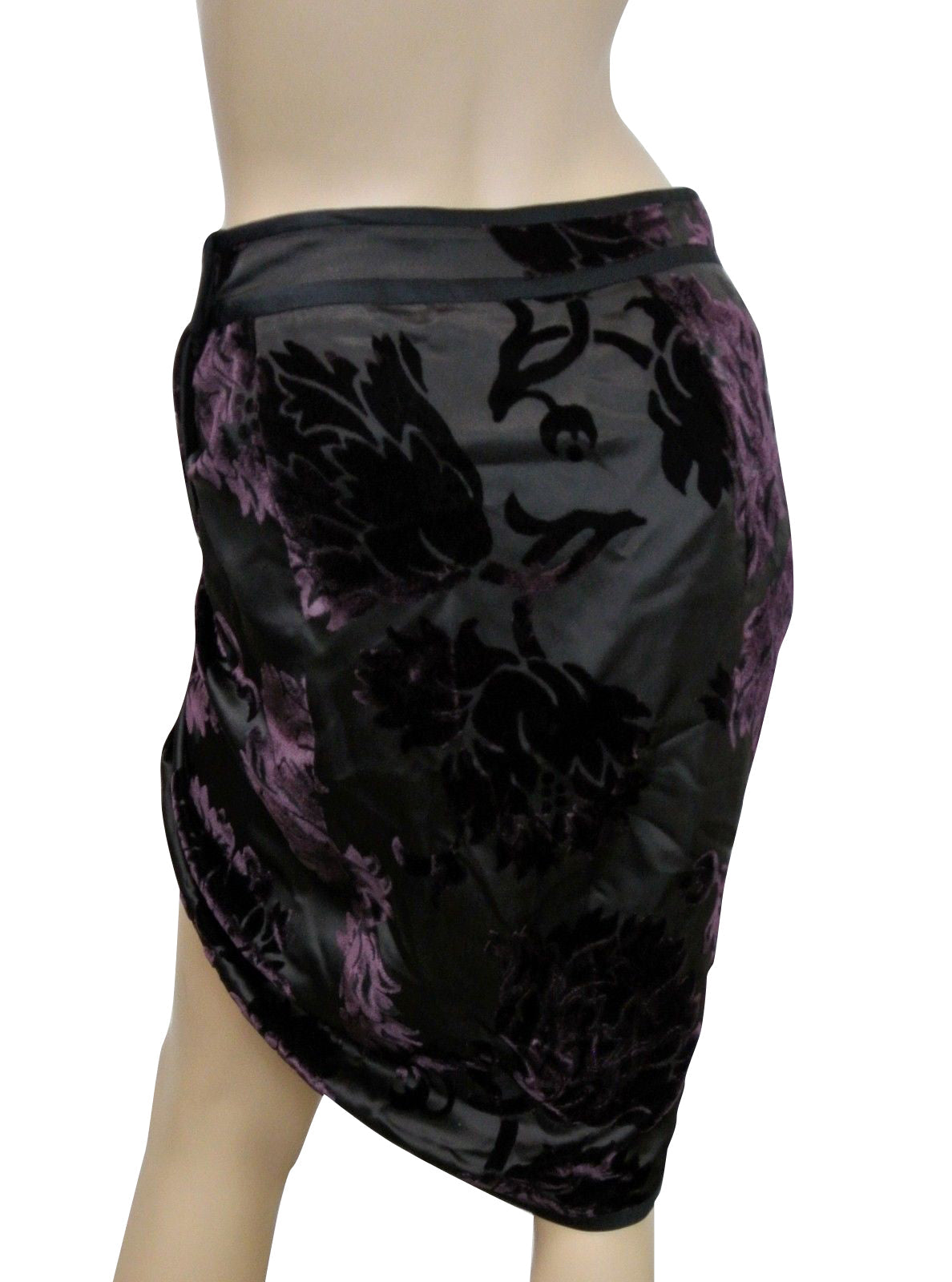 Gucci Women's Velvet Flowers Purple Silk Viscose Satin Gathered Wrap Skirt