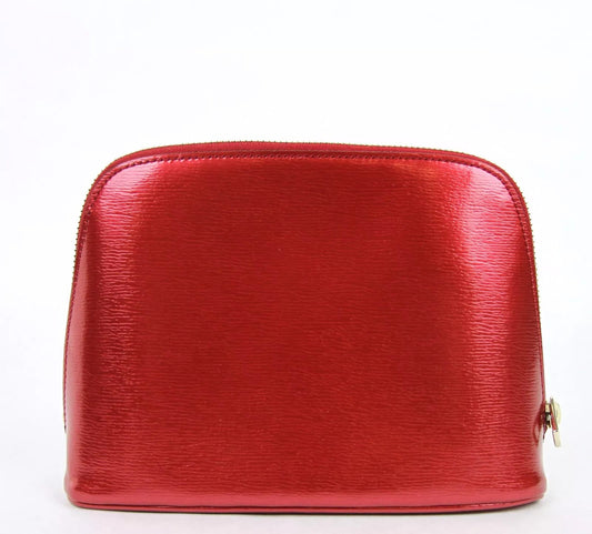 New Gucci Women's Red Shiny Leather Cosmetic Case w/Interlocking G