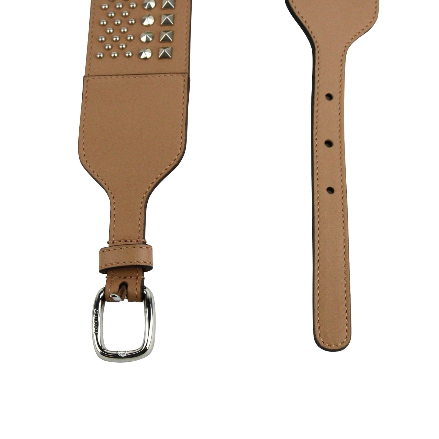 Gucci Women's Studded Skinny Silver Buckle Beige Leather Belt (95 / 38)