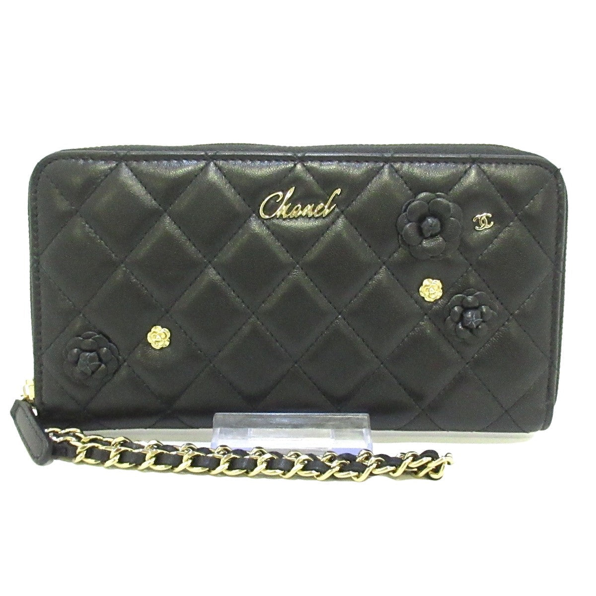 Chanel Black Leather Camellia wallet accessories