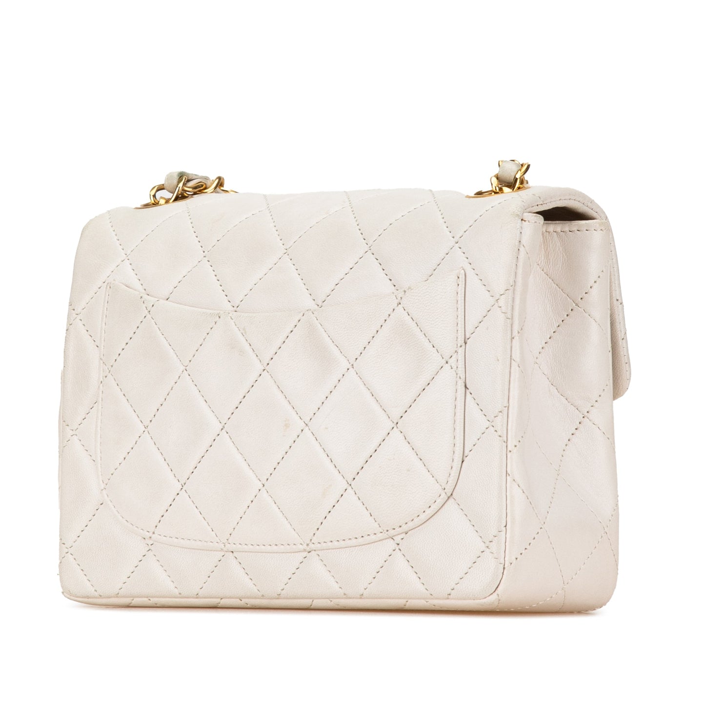 White Chanel Mini Square Classic Lambskin Single Flap Crossbody Bag