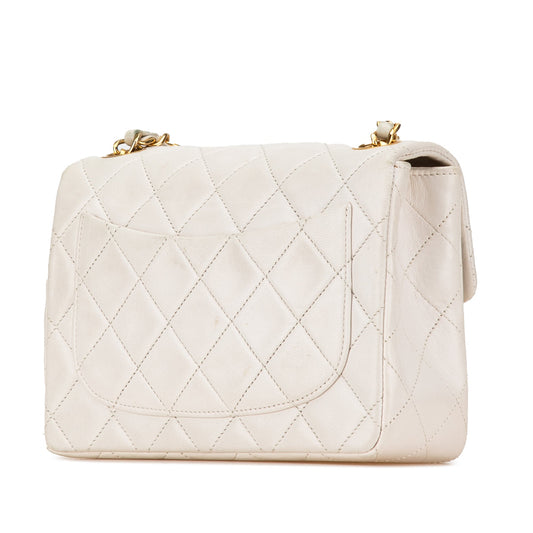 White Chanel Mini Square Classic Lambskin Single Flap Crossbody Bag