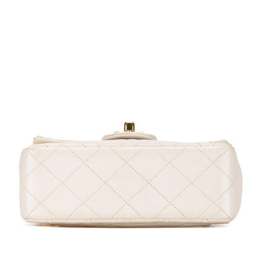 White Chanel Mini Square Classic Lambskin Single Flap Crossbody Bag