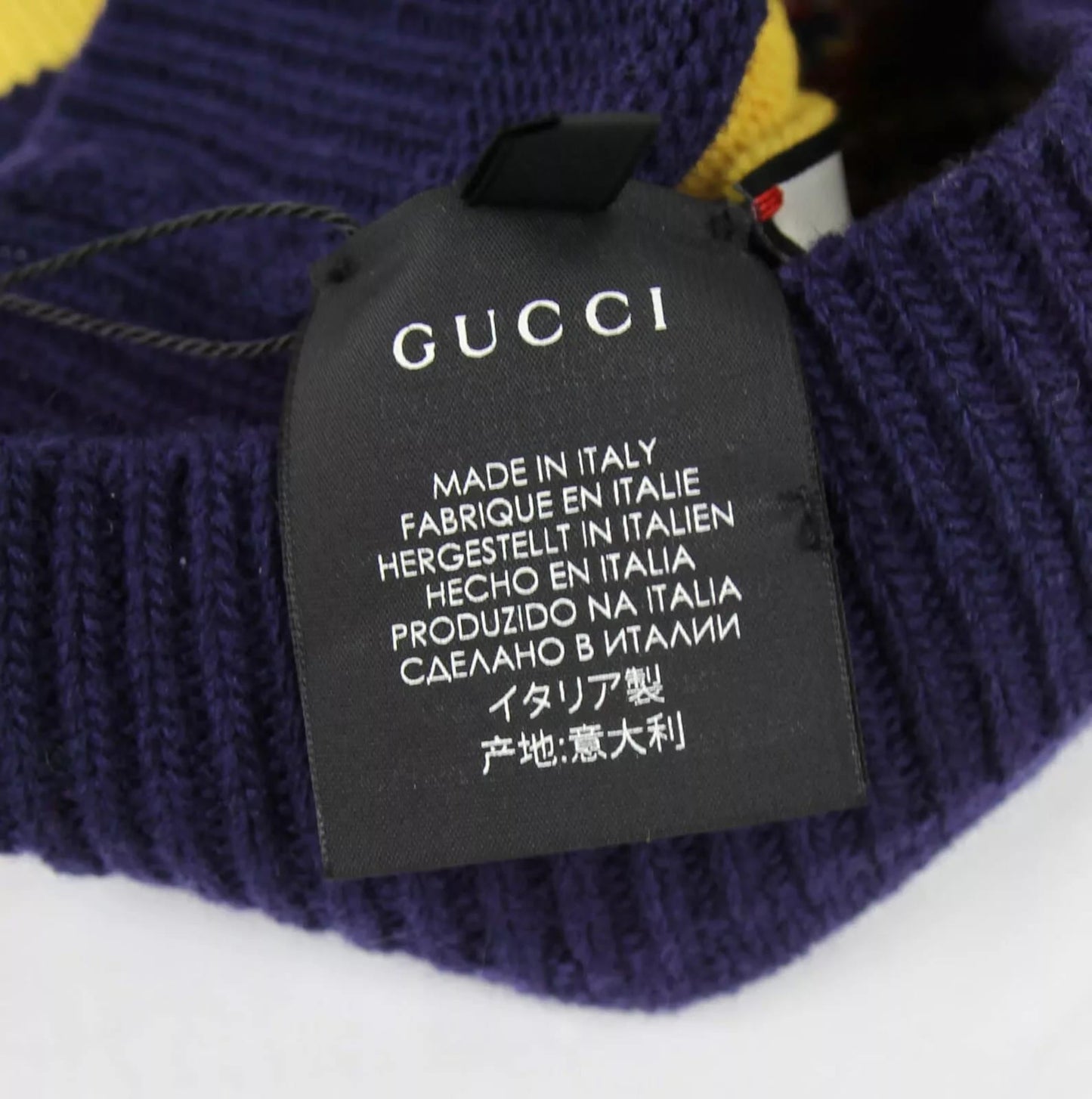 Gucci Blue/Yellow Striped Wool Knit Beanie with Snake M/58 500928 4075