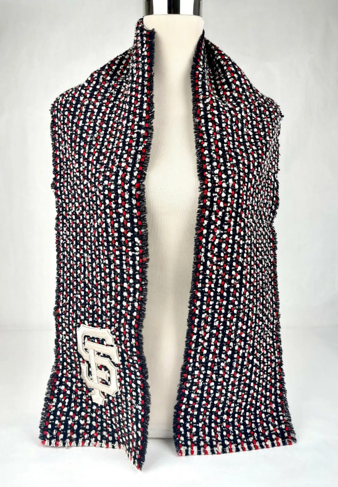 New Gucci SF Giant Blue Red Ivory Wool Blend Long Scarf