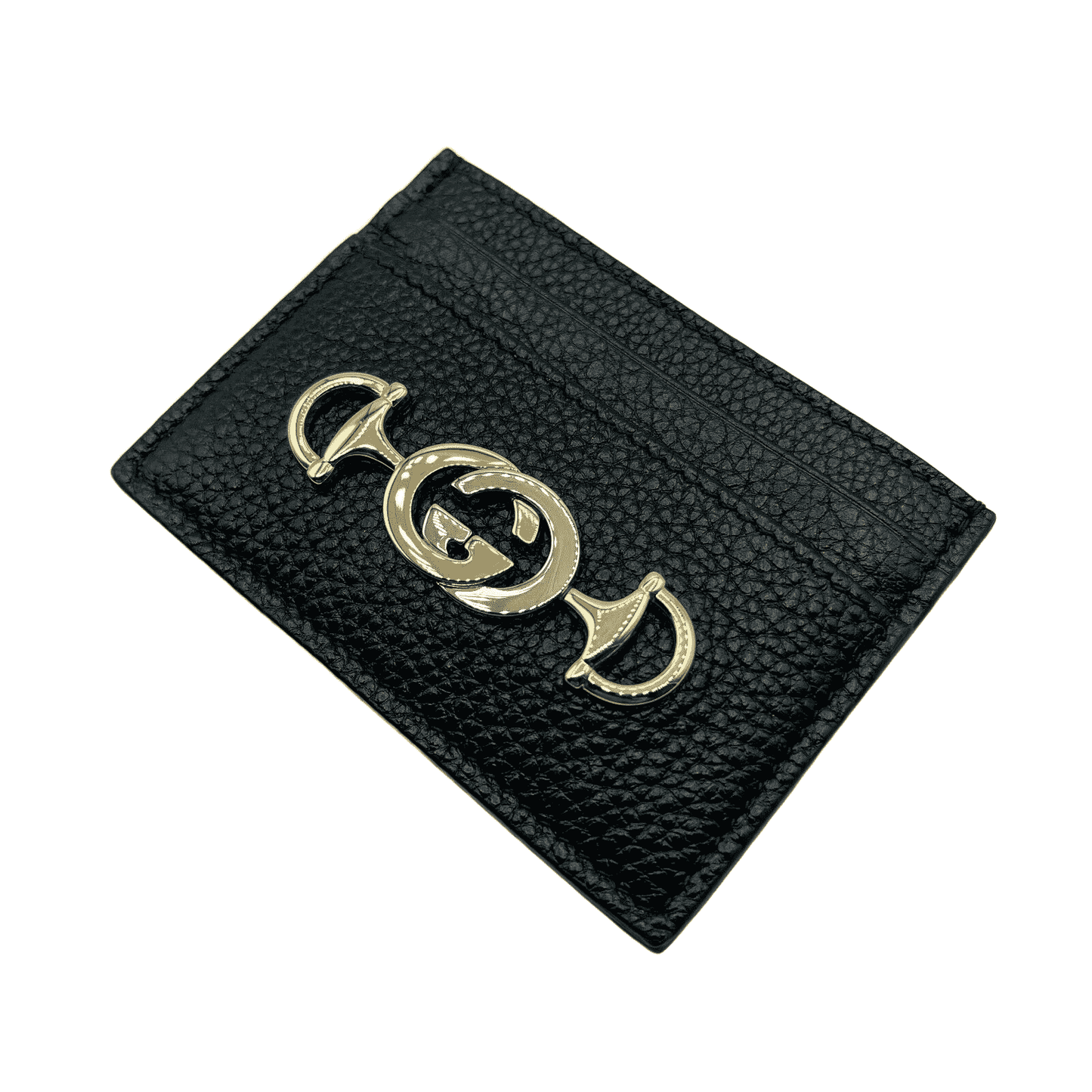 New Women's Gucci Zumi Black Leather Card Holder Wallet Metal GG Logo w/Box