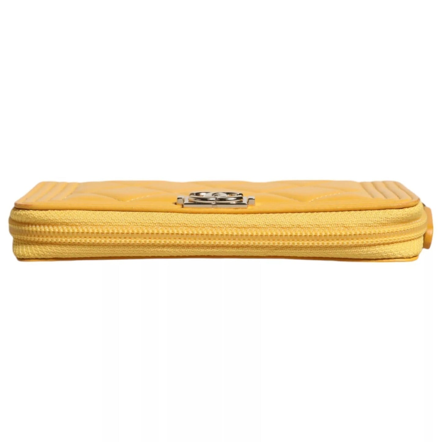 Chanel Yellow Quilted Leather CC Logo Continental Zip Women's Wallet