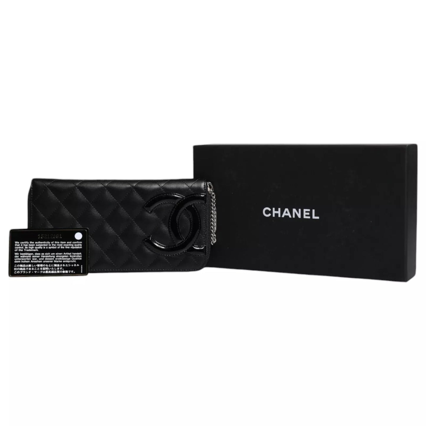 Chanel Black Quilted Leather Logo CC Continental Zip  Wallet