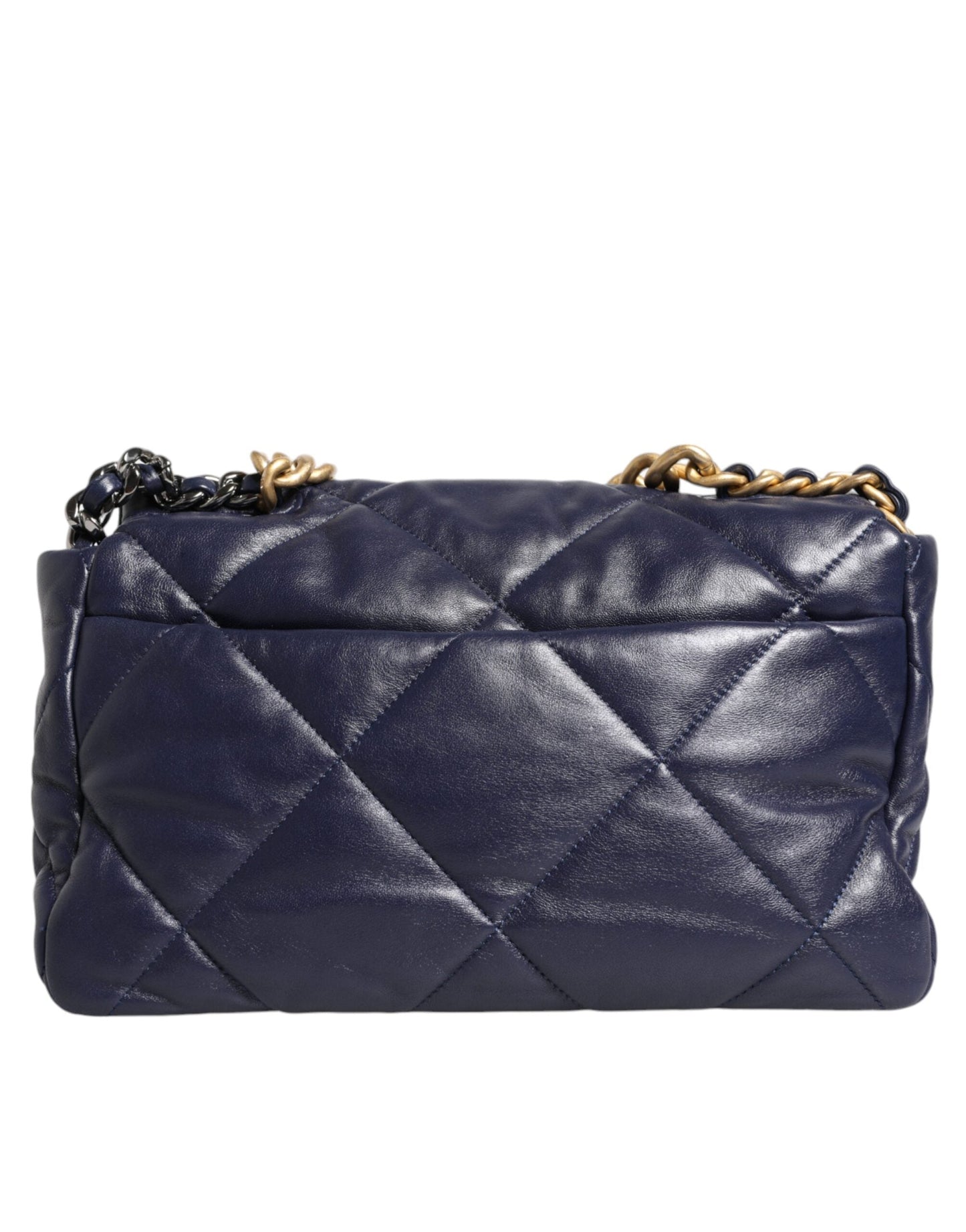 Chanel Blue Leather Large Quilted Chain Hand Shoulder Women's Bag