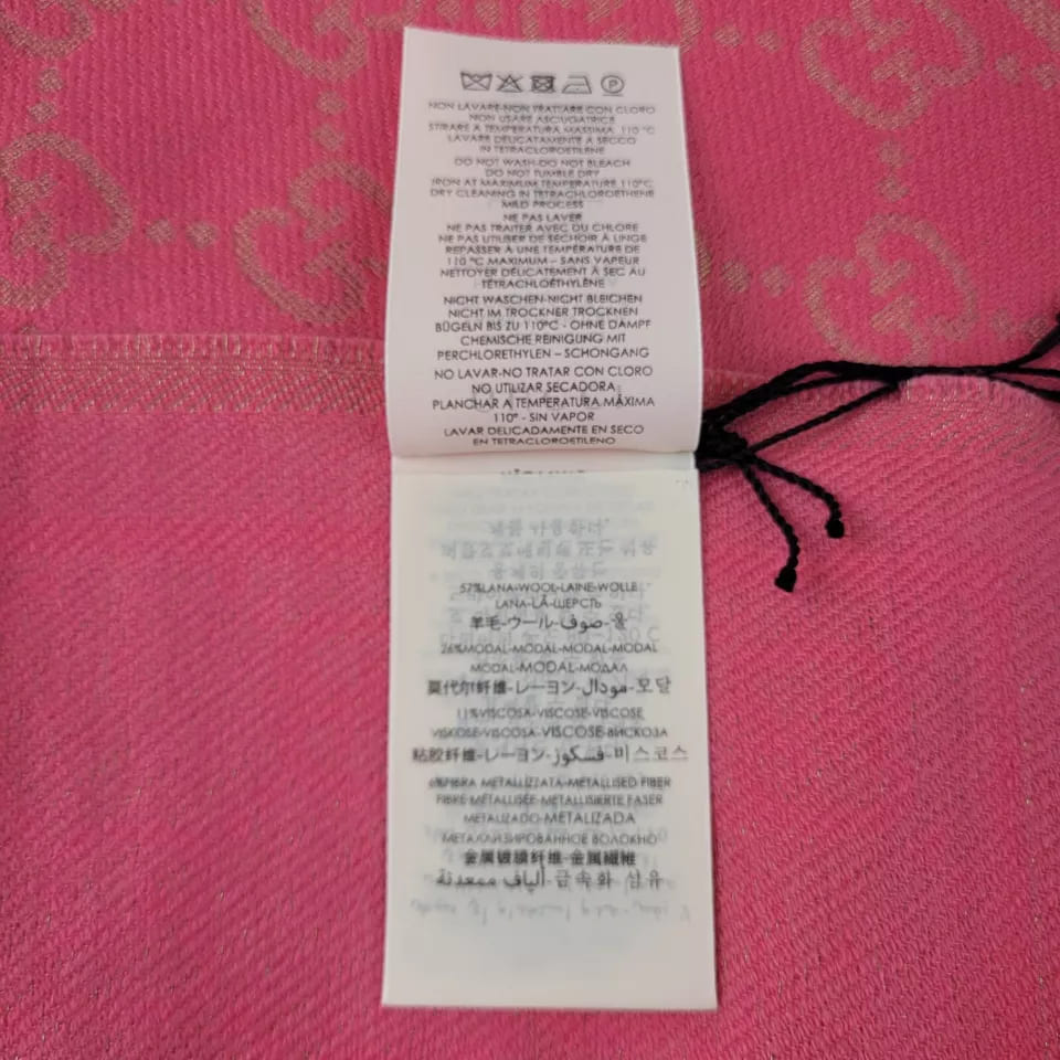 Gucci Bright Pink Metallic Gold Guccissima Wool Blend Scarf