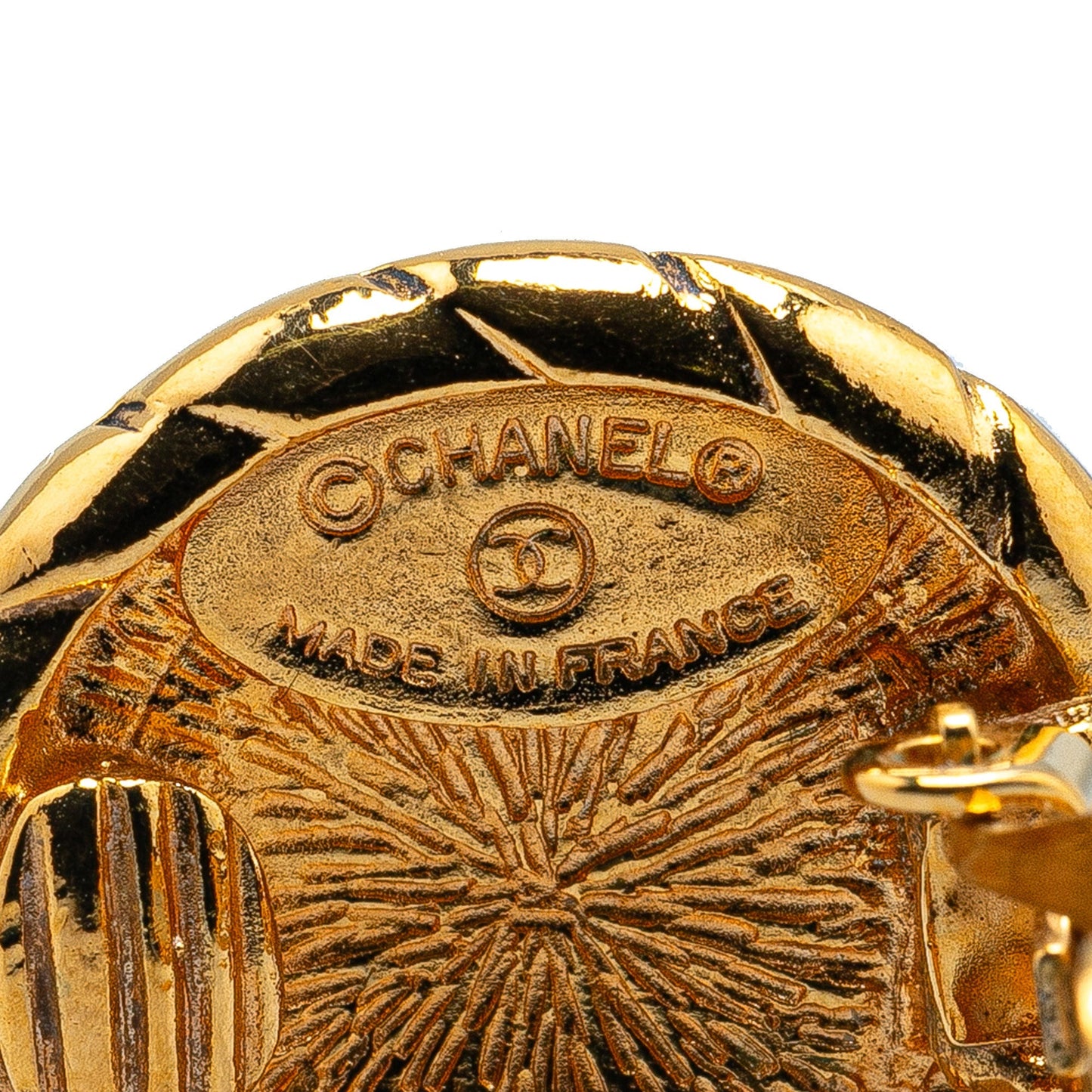 Gold Chanel Gold Plated CC Round Clip On Earrings