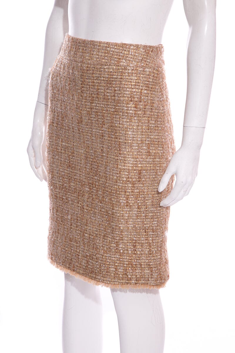 Chanel 2005 Pre-Fall Gold Tweed Skirt SZ 34