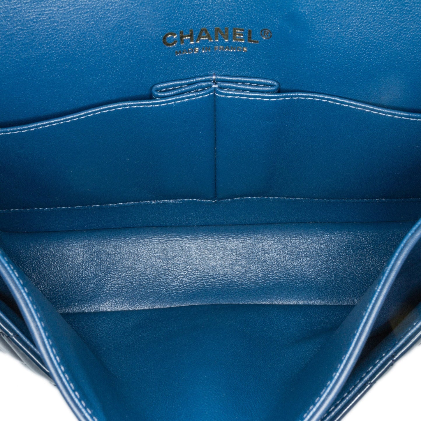 Blue Chanel Medium Classic Patent Double Flap Shoulder Bag