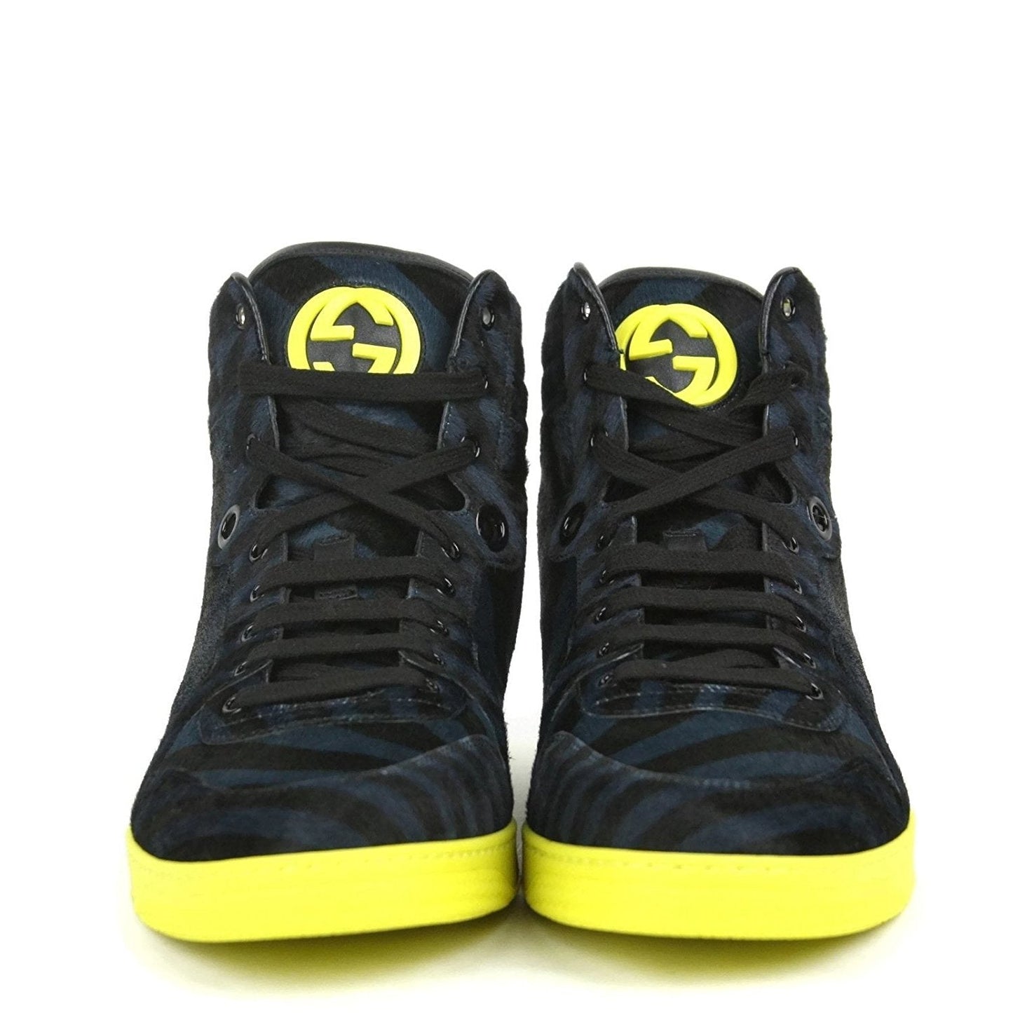 Gucci Men's Blue Black Calf Hair Leather High-top Limited Sneakers 357172 4180