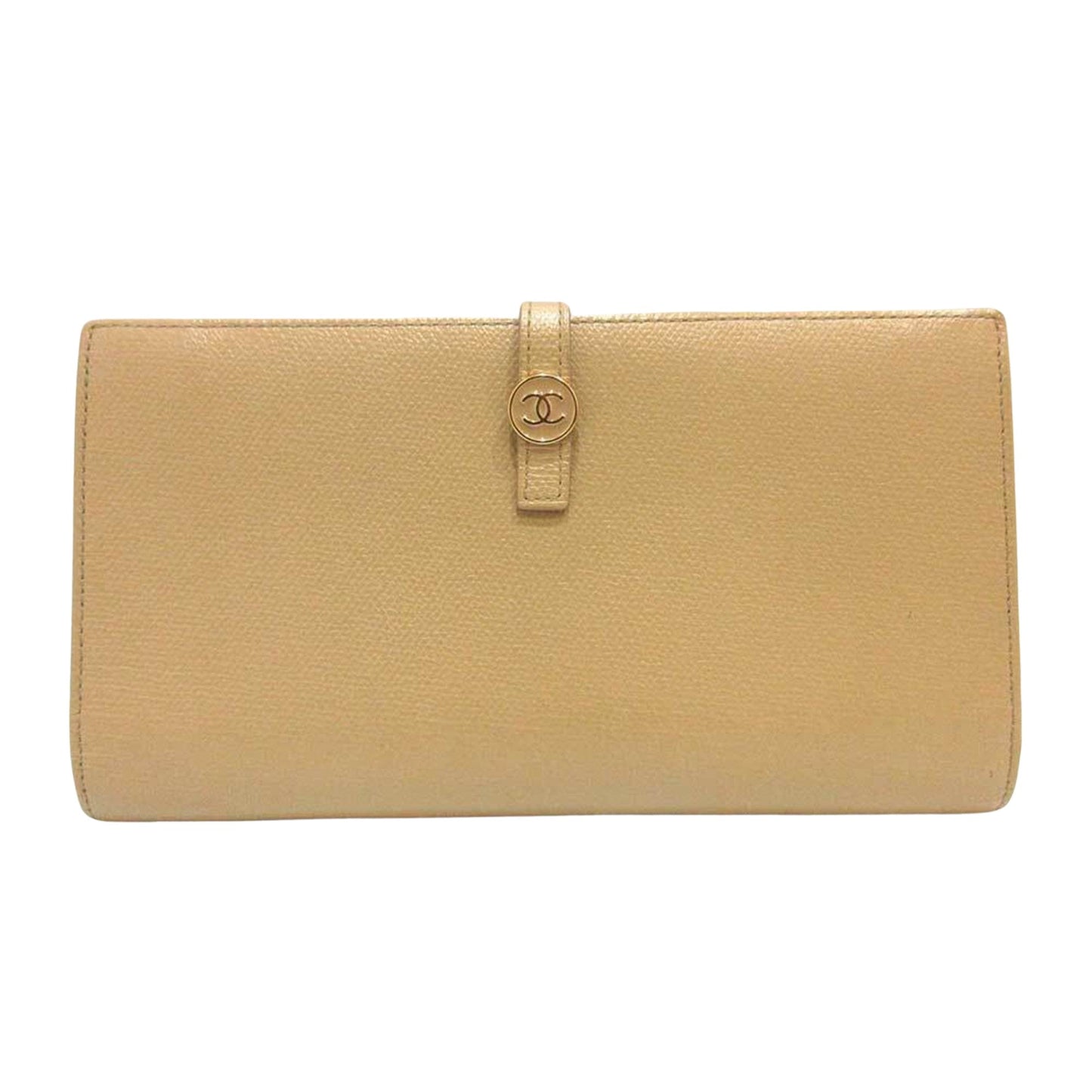 Chanel Beige Leather Coco button wallet accessories
