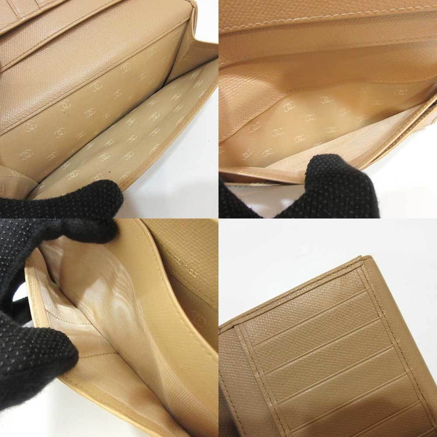 Chanel Beige Leather Coco button wallet accessories