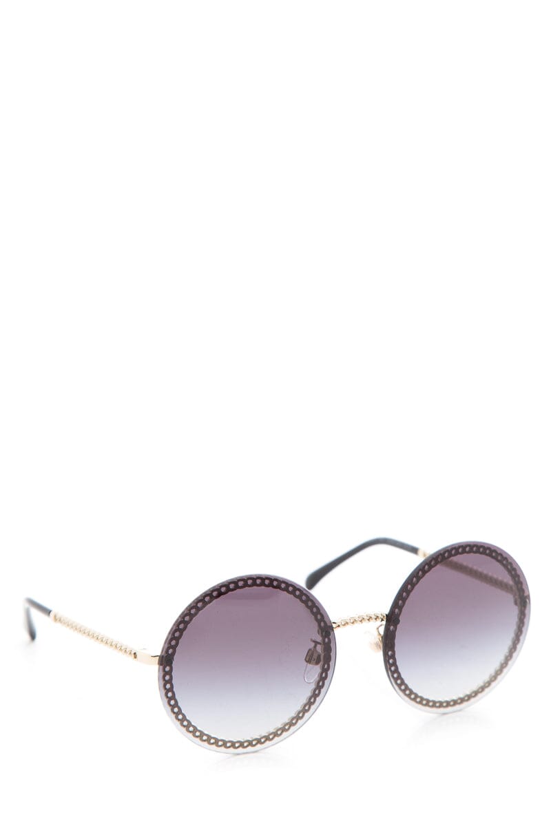 Chanel Black Round Pearl Chain Detail Sunglasses