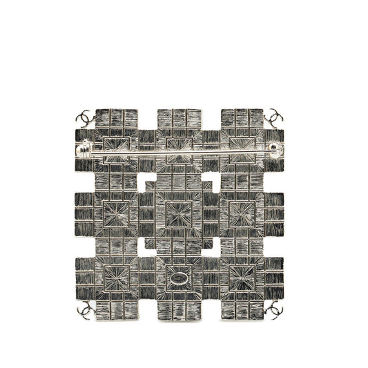 Silver Chanel Silver Plated  CC Crystal Square Brooch