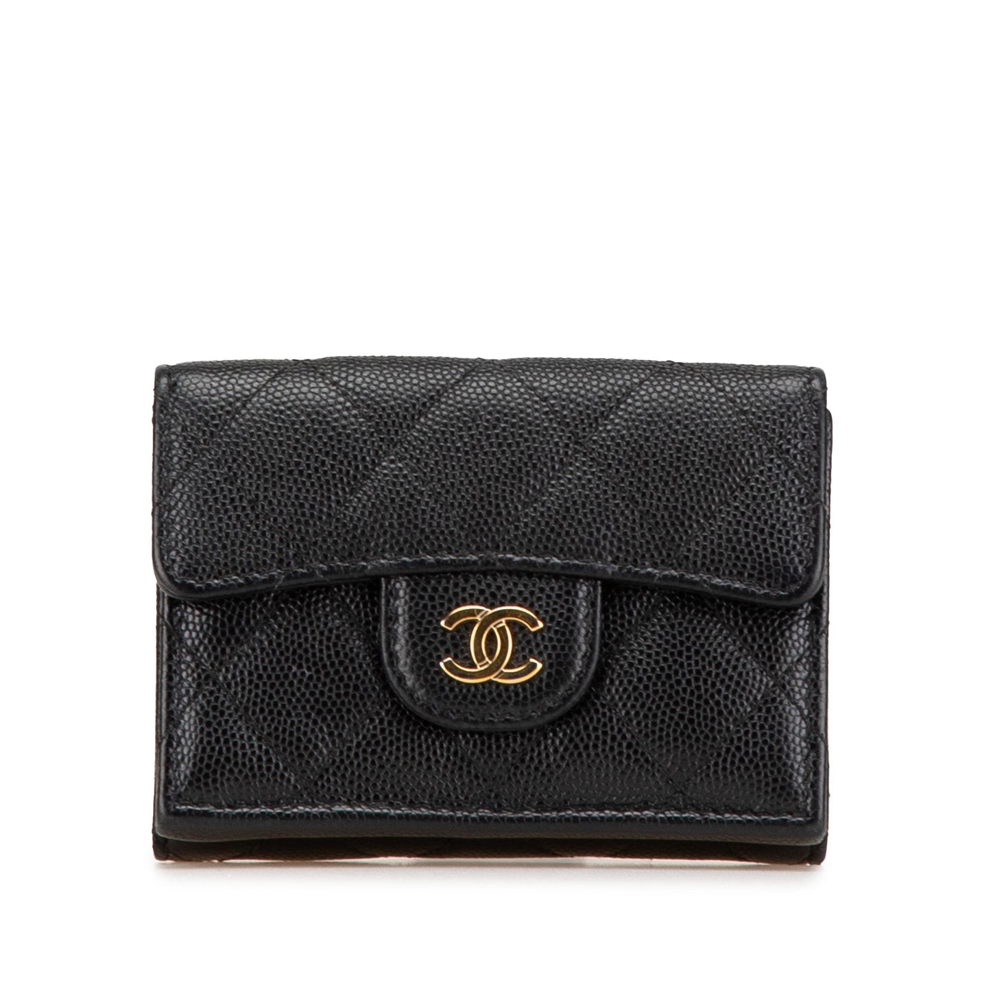 Black Chanel CC Quilted Caviar Trifold Wallet