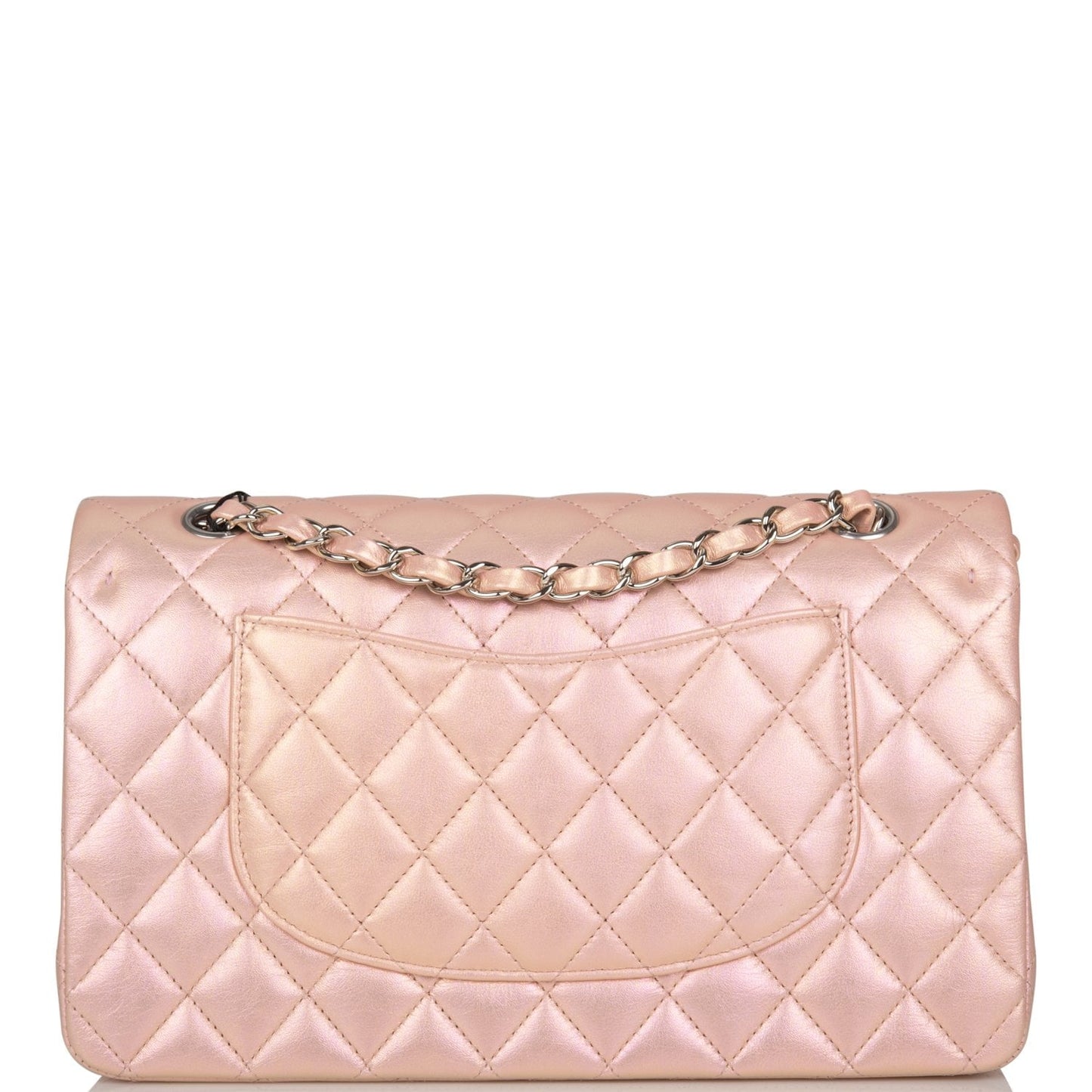 Chanel Medium Classic Double Flap Bag Pink Iridescent Lambskin Silver Hardware