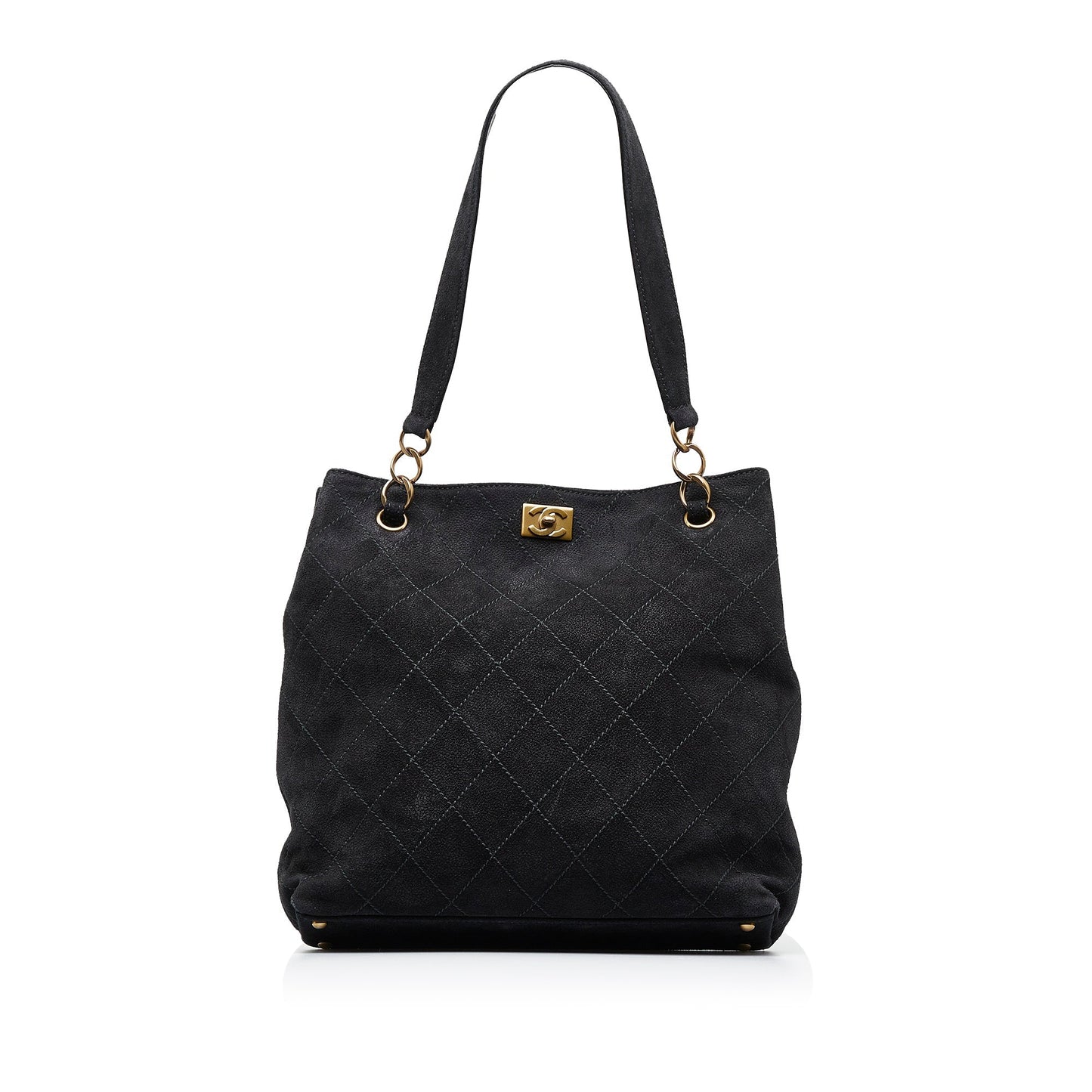 Black Chanel Wild Stitch CC Suede Leather Tote