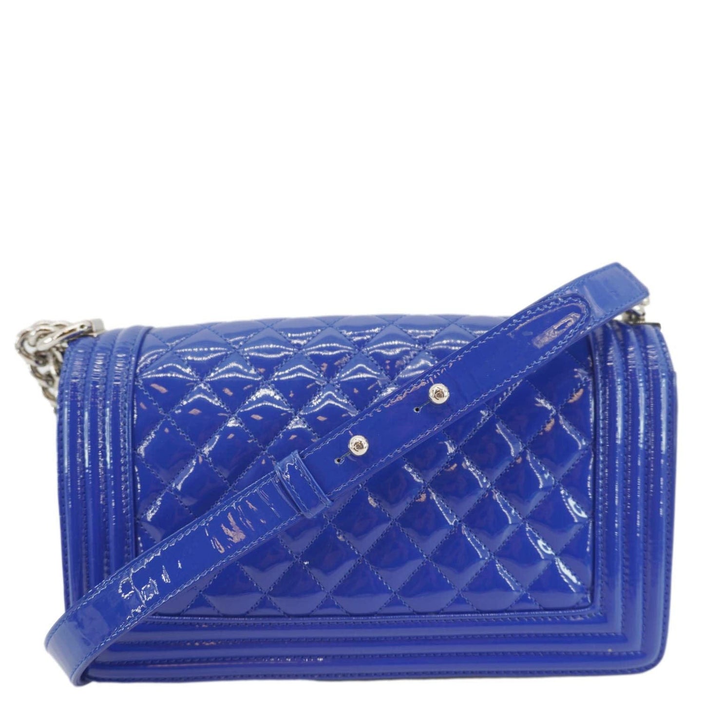 CHANEL Boy Flap Medium Plexiglass Patent Leather Crossbody Bag Blue