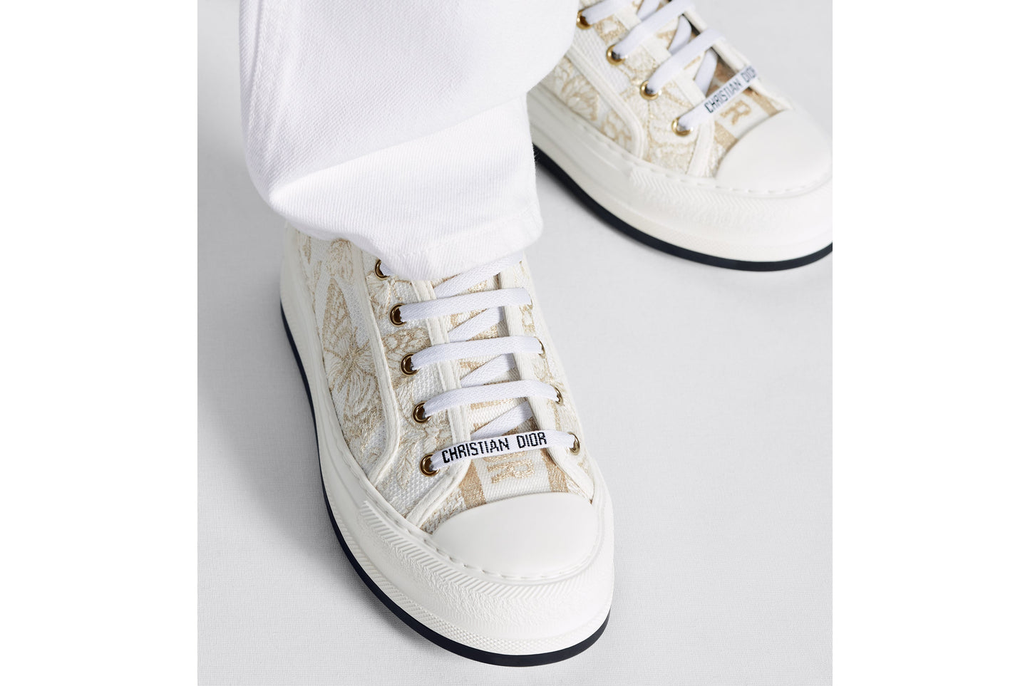 Walk'n'Dior Platform Sneaker • White and Gold-Tone Toile de Jouy Mexico Embroidered Cotton with Metallic Thread