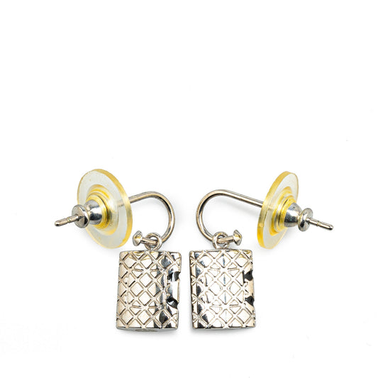 Silver Chanel Silver Cambon Ligne Pushback Earrings