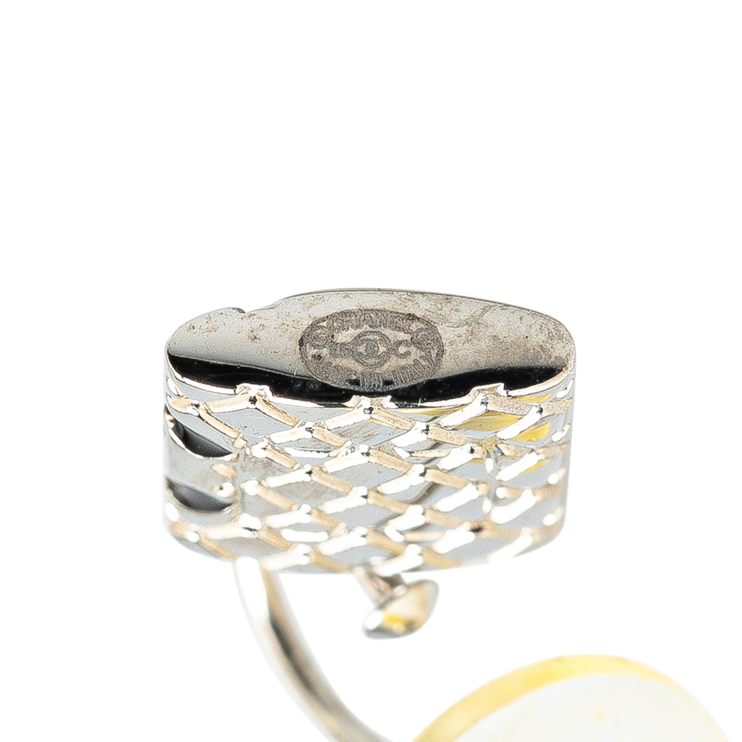 Silver Chanel Silver Cambon Ligne Pushback Earrings