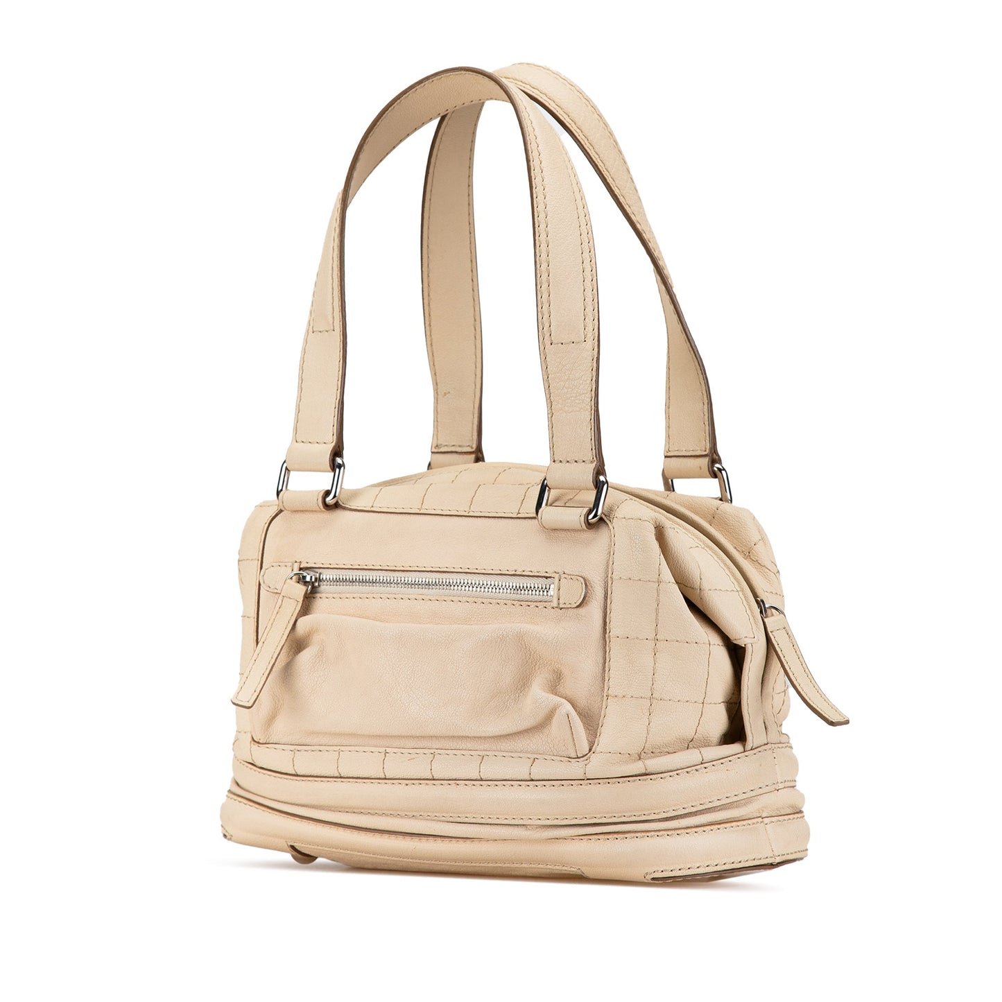 Tan Chanel Goatskin Square Stitch Essential Bowler Handbag