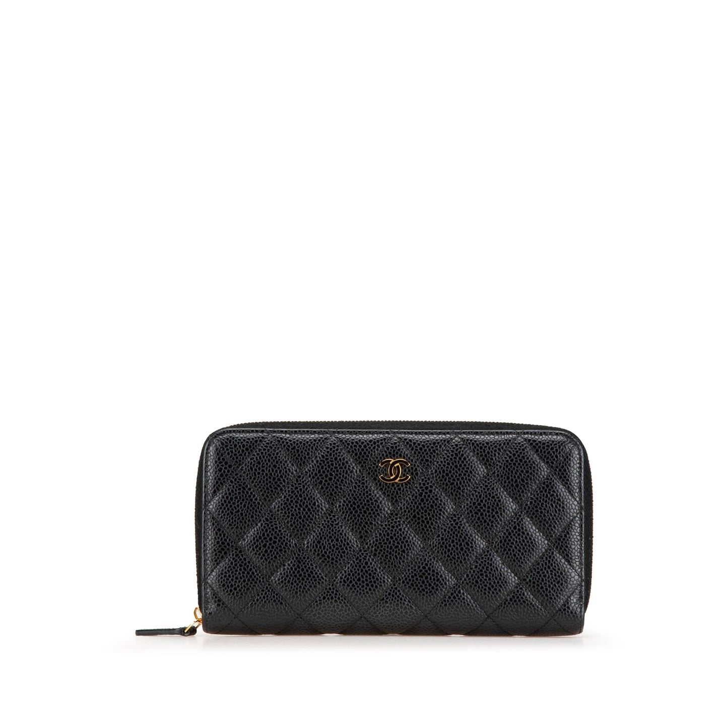 Black Chanel Quilted Caviar CC Zip Around Long Wallet