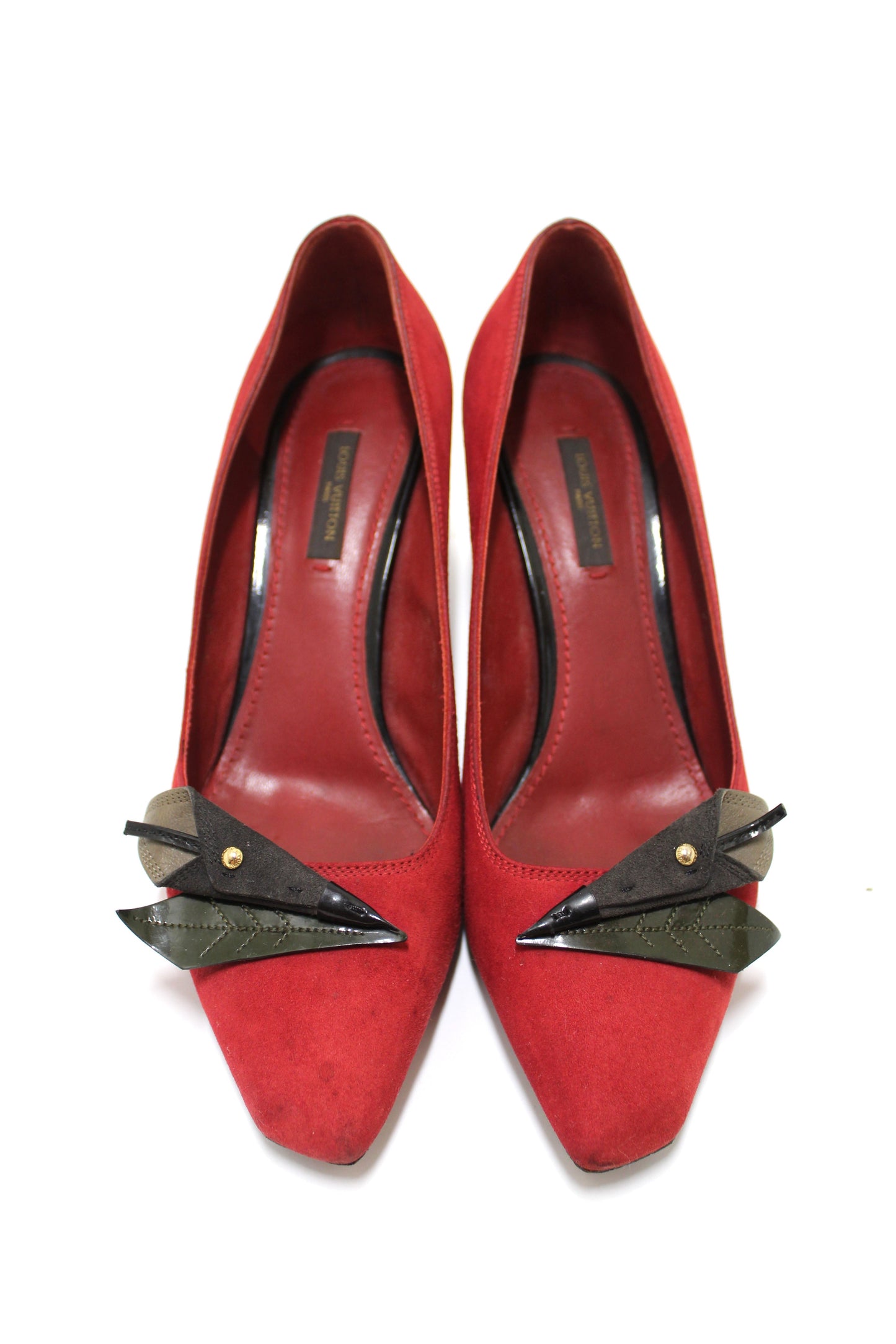 Louis Vuitton Deep Red Suede Leather Heel Shoes Size 38