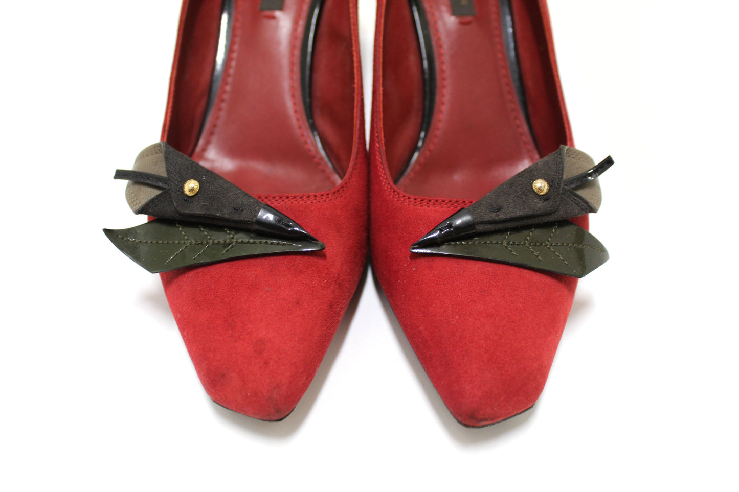 Louis Vuitton Deep Red Suede Leather Heel Shoes Size 38