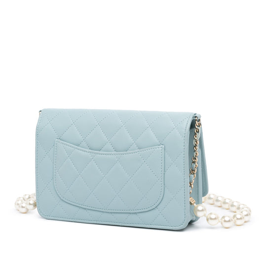 Blue Chanel CC Lambskin Pearl Wallet On Chain Crossbody Bag